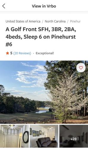 Golf Front SFH, 3 BR, 2 BA, 4 beds, sleep 6 on Pinehurst #6 in Pinehurst, USA