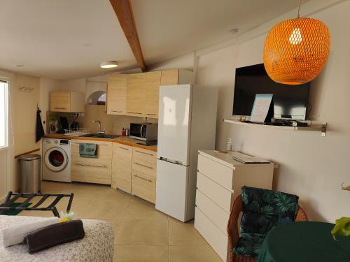 keuken, Studio hyper équipé à 150m d'une plage de sable fin grande terrasse presqu'île de charme (Petite etoile de Mer - Studio hyper equipe a 150m d'une plage de sable fin grande terrasse presqu'il) in Saint Mandrier Sur Mer