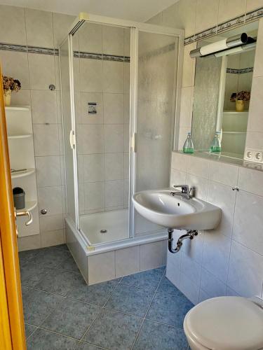 Badkamer, Ferienhaus am Schilf Neeberg in Krummin