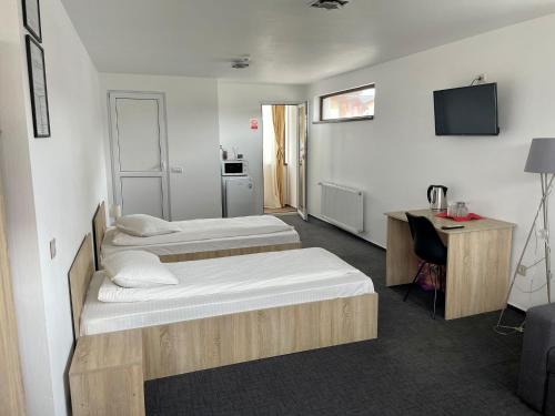 2 twin beds, 1 sofa bed