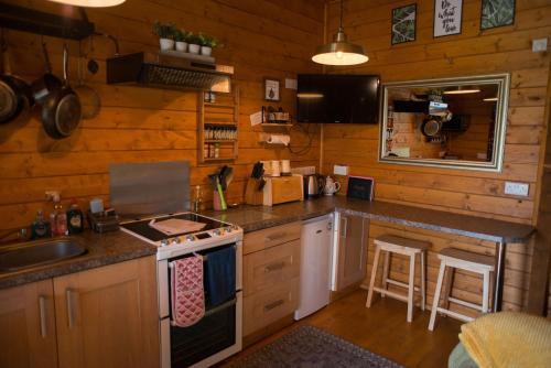 virtuve, APPLE Cabin - Little Log Cabin in Wales in Bettws Cedewain