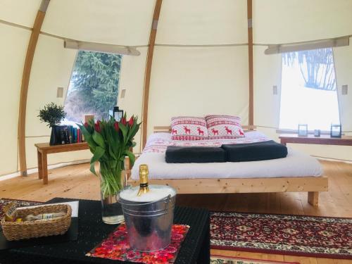 Romantic night in a dome tent lake view