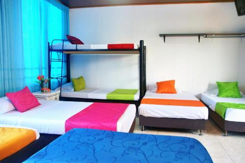 1 double bed, 4 twin beds, 2 bunk beds