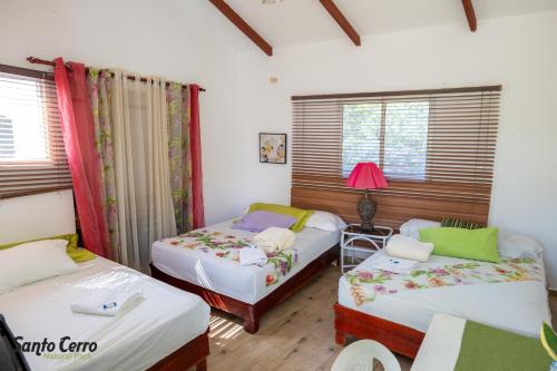 2 double beds, 1 twin bed