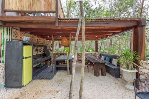 Cheerful cabin with pool surrounded by nature