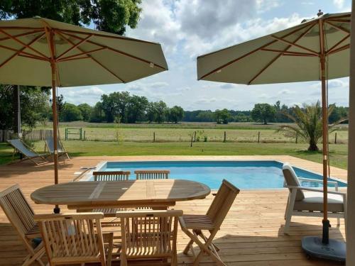 Balkons/terase, Maison neuve avec piscine chauffée, 4 kms de Contis plage (Maison neuve avec piscine chauffee, 4 kms de Contis plage) in St Julien En Born