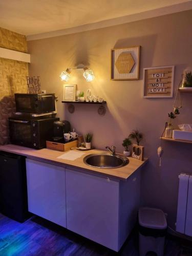 virtuve, Studio avec jacuzzi , terrasse amenagée et wifi à Westrehem (Studio avec jacuzzi , terrasse amenagee et wifi a Westrehem) in Fiefs