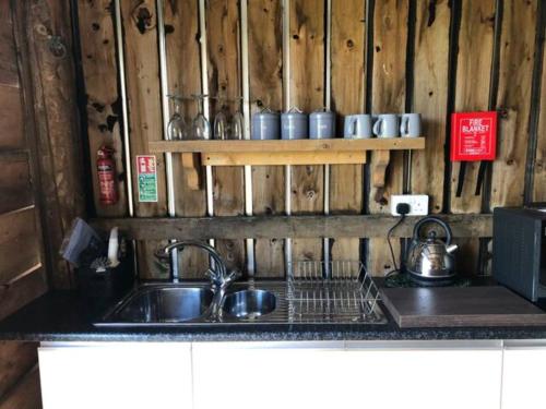 Kitchen, Shepherds Hut at The Retreat in Llanrhaeadr-ym-Mochnant