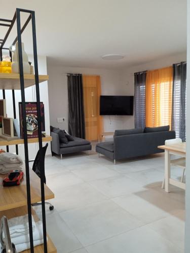 Koplietošanas atpūtas telpa ar TV, וילת הנחלה למשפחות Nahala Villa in Shadmot Dvora