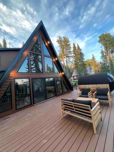 New Modern Rustic A-Frame Cabin with Barrel Sauna