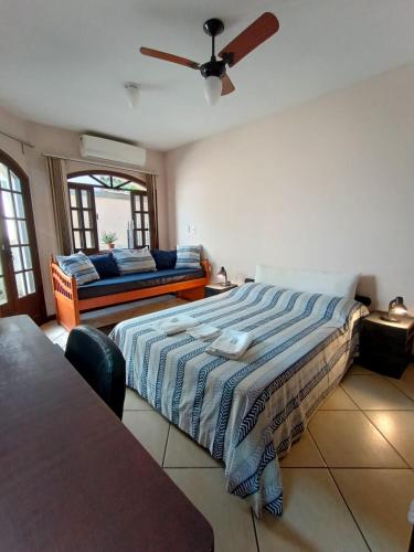 1 double bed, 2 bunk beds, 1 sofa bed