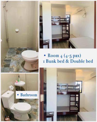 1 double bed, 1 bunk bed