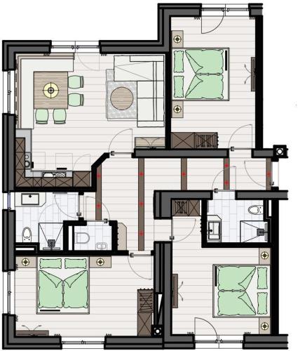 Three-Bedroom Apartment with Shower