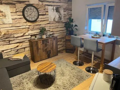 Kleines Apartment mit begehbarer Dusche im Schlafzimmer in Eberbach, Deutschland
