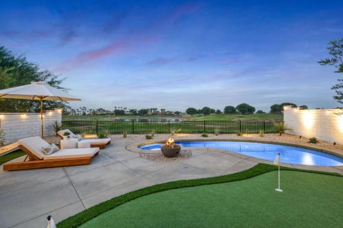 Relaxation and Recreation at LAQUINTA SUNRISE Lux Desert Oasis Pool Home 18th Hole of Stadium Course in La Quinta, USA
