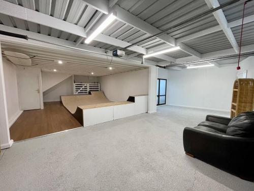 Loft apartment with skate ramp