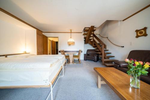  6404 Geraeumige 2,5 Maisonette-Wohnung im Dachgeschoss mit Balkon und Blick auf den Inn, Pension in Vulpera