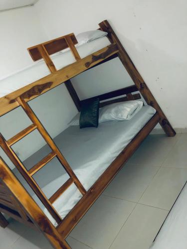 1 double bed, 2 bunk beds