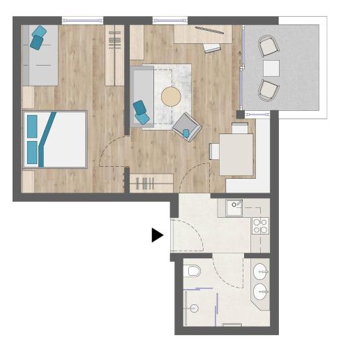 1 queen bed, 1 twin bed, 2 sofa beds