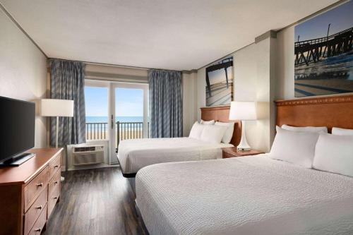 Double Room with Two Double Beds and Side Ocean View - Non-Smoking room in Days Inn by Wyndham Ocean City Oceanfront