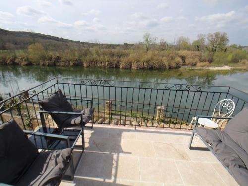 View of the Gardon River from our balcony Pont du Gard is just behind the rive