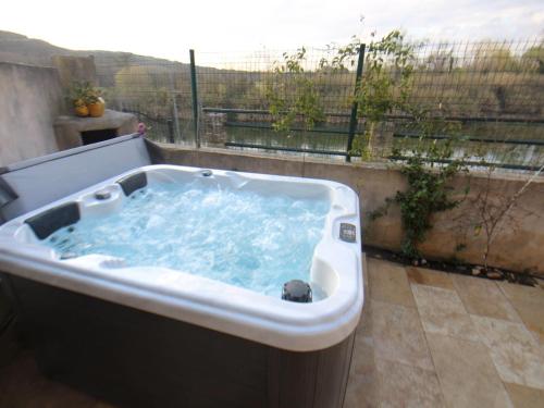 View of the Gardon River from our balcony Pont du Gard is just behind the rive