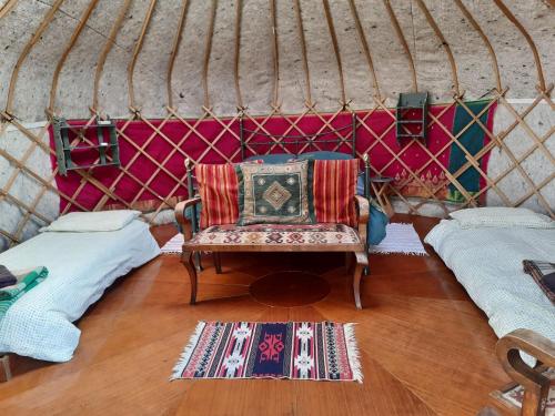 Ceridwen Glamping, double decker bus and Yurts