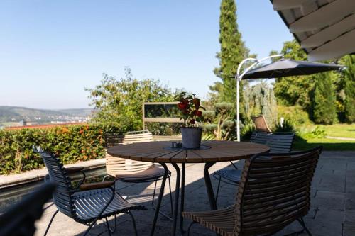 Ferienhaus hoch über dem Taubertal mit fantastischem Weitblick, Dachterrasse, 2000m2 großem Grundstück und Kamin