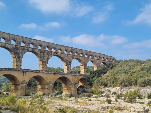 View of the Gardon River from our balcony Pont du Gard is just behind the rive