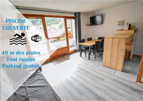 L'Enchalpe, Grand et lumineux studio avec coin montagne 5 personnes, 60m des pistes, PISCINE COUVERTE, grand balcon expo EST, DRAPS NON COMPRIS - Apartment - Saint-Jean-dʼAulps