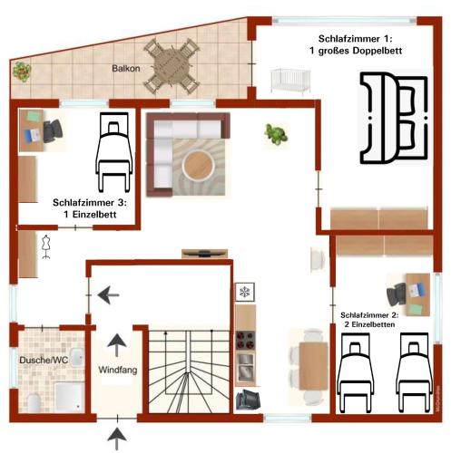 Ferienwohnung Sorgenfrei - Parkplatz, Balkon & Terrasse