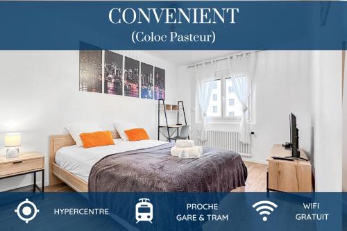 COLOC PASTEUR - Belle colocation de 3 chambres - Hypercentre - Proche Gare et Tram - Wifi gratuit