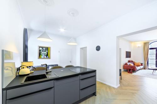廚房, 5 Sterne Ferienwohnung Schlossplatz - Sachsen Vogtland Erzgebirge 6 Personen 3 SZ Sauna Kamin in 奧爾巴赫