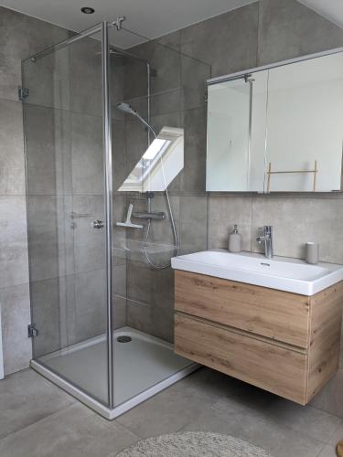 浴室, Ferienwohnung gemütlich modern (Ferienwohnung gemutlich modern) in 朗根岑