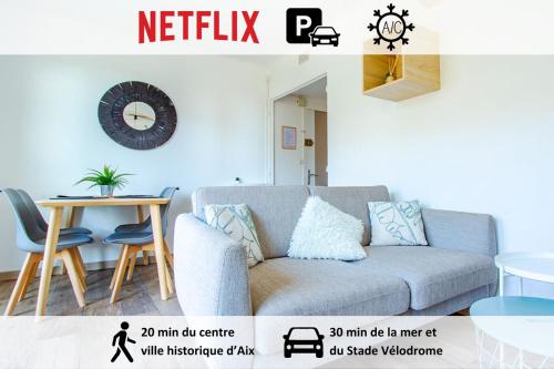 T3 Calme Balcon Climatisation et Parking gratuit - Netflix - Stade Vélodrome - Location saisonnière - Aix-en-Provence