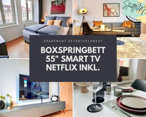 Design Apartment - Boxspringbett - Waschmaschine - 55 Zoll Smart-TV - Netflix inklusive - Arbeitsplatz