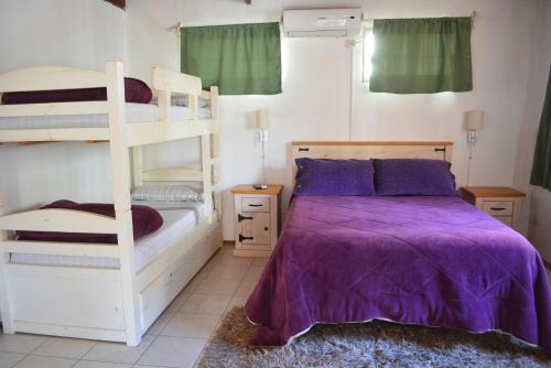 1 queen bed, 2 bunk beds, 1 sofa bed