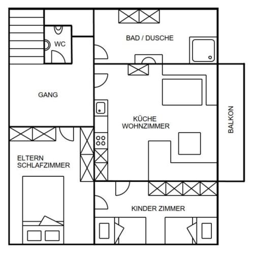 Two-Bedroom Apartment with Shower 