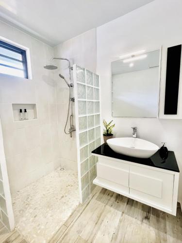 douche, Moorea villa neuve, vue panoramique - Painapo Lodge Ho'e in Paopao