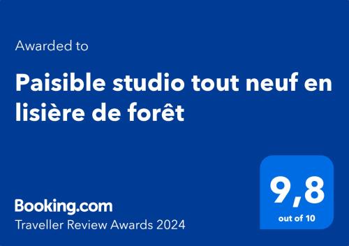 Paisible studio tout neuf en lisière de forêt