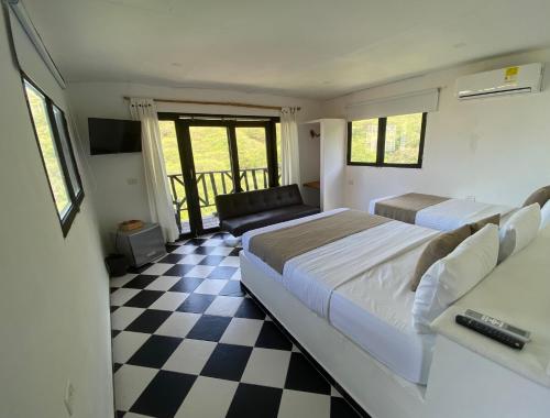 1 queen bed, 1 twin bed, 1 sofa bed