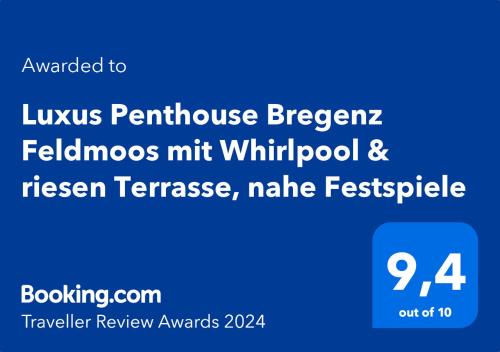 Luxus Penthouse Bregenz Feldmoos mit Whirlpool & riesen Terrasse, nahe Festspiele