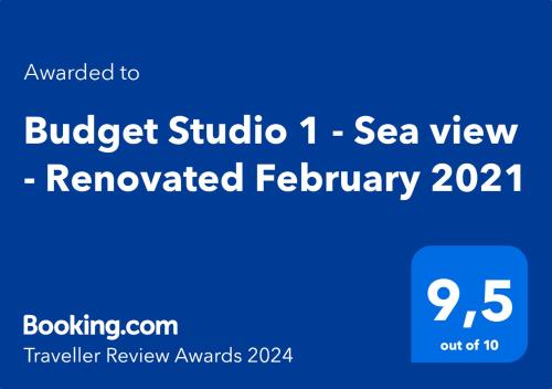 Budget Studio 1 - Sea view - Renovated February 2021