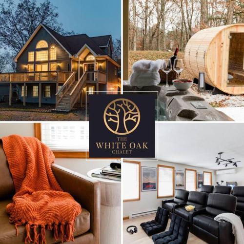 NEW! Welcome to the White Oak Chalet! Close to Skiing, 5 minute walk to the lake, with Hot Tub, Barrel Sauna, Theater, & Game Room in Albrightsville, USA
