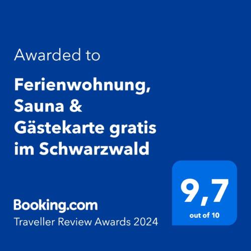 Ferienwohnung, Sauna & Gästekarte gratis im Schwarzwald