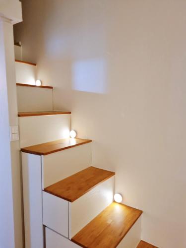 Yellow House - Duplex, Night view, White modern interior