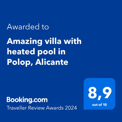 Villa Blanka, amazing villa with Hot tube & heated pool in Polop, Alicante