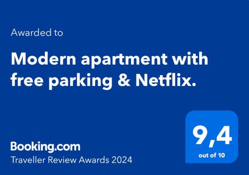 Modern apartment with free parking & Netflix.
