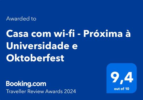 Casa com wi-fi - Próxima à Universidade e Oktoberfest