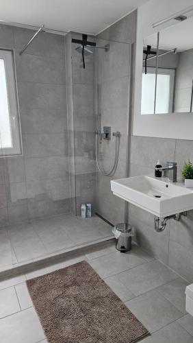 淋浴間, BeMa Apartments Hallstadt - ruhig, zentral mit Balkon in unmittelbarer Nähe zu Bamberg - One (BeMa Apartments Hallstadt - ruhig, zentral mit Balkon, mit Parkplatz und in Nahe von Bamberg - AS5 O) in 哈爾斯塔特